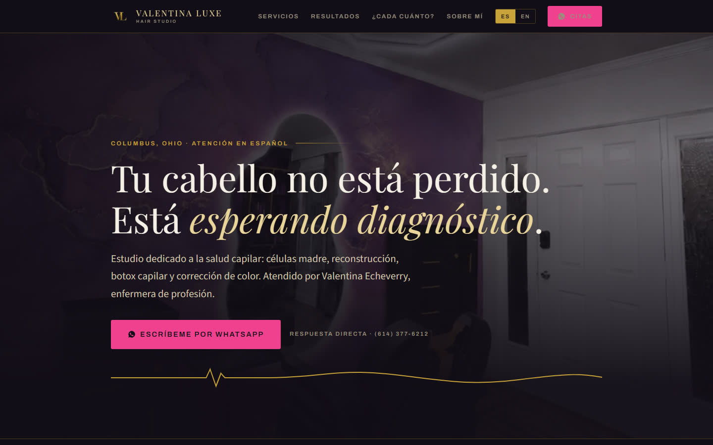 Sitio web en escritorio, versión en español